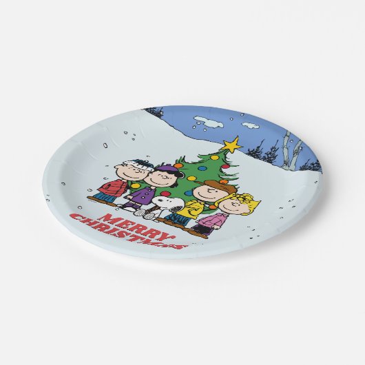 Charlie Brown en Friends Kerstparty Papieren Bordje (Gekanteld)