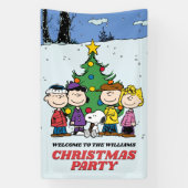 Charlie Brown en Friends Kerstparty Spandoek (Verticaal)