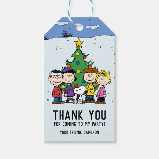 Charlie Brown en Friends Winter Birthday Cadeaulabel (Voorkant)