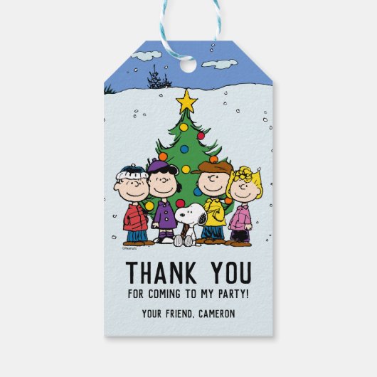 Charlie Brown en Friends Winter Birthday Cadeaulabel (Achterkant)