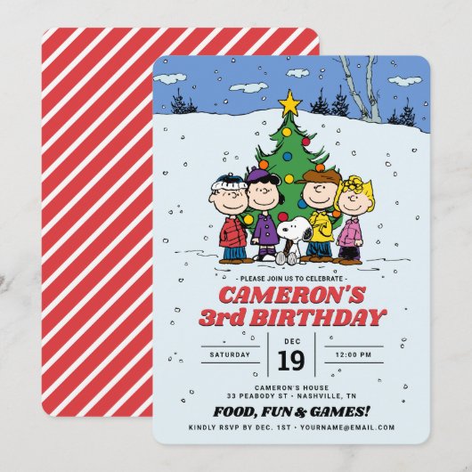 Charlie Brown en Friends Winter Birthday Kaart (Voorkant / Achterkant)