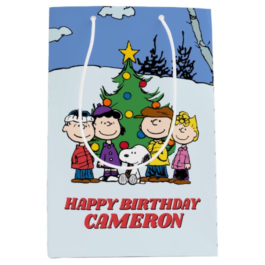 Charlie Brown en Friends Winter Birthday Medium Cadeauzakje (Voorkant)