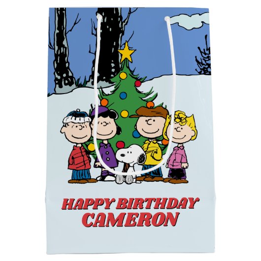 Charlie Brown en Friends Winter Birthday Medium Cadeauzakje (Achterkant)