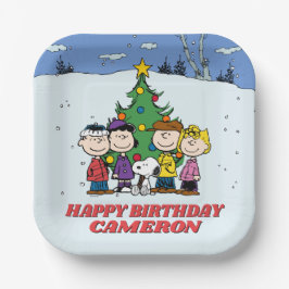 Charlie Brown en Friends Winter Birthday Papieren Bordje