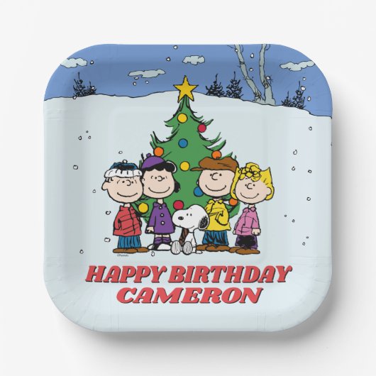 Charlie Brown en Friends Winter Birthday Papieren Bordje (Voorkant)