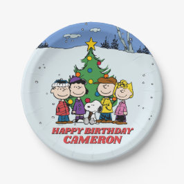 Charlie Brown en Friends Winter Birthday Papieren Bordje