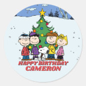 Charlie Brown en Friends Winter Birthday Ronde Sticker (Voorkant)