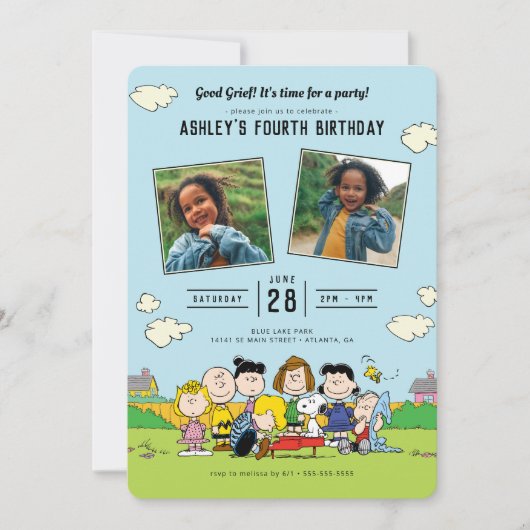 Charlie Brown en Gang Birthday Foto Kaart (Voorkant)