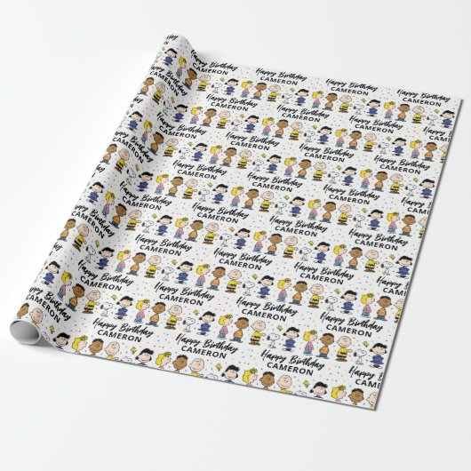 Charlie Brown en Gang Confetti Verjaardag Cadeaupapier (Uitgerold)