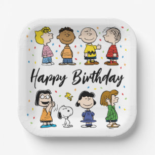 Charlie Brown en Gang Confetti Verjaardag Papieren Bordje