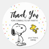 Charlie Brown en Gang Confetti Verjaardag Ronde Sticker (Voorkant)