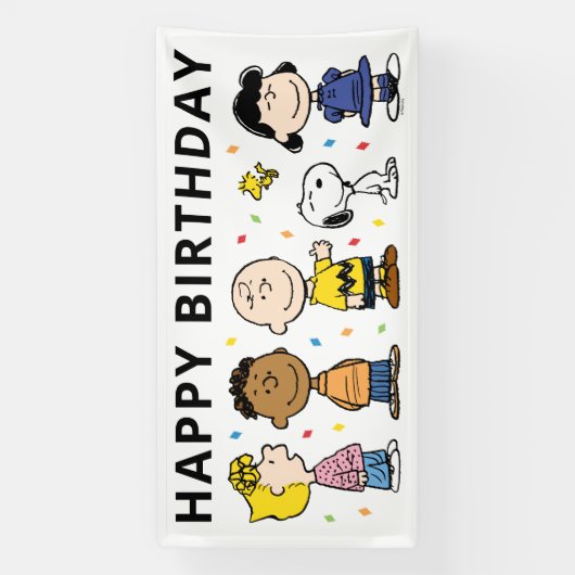 Charlie Brown en Gang Confetti Verjaardag Spandoek (Verticaal)