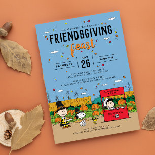 Charlie Brown en Gang Friendsgiving Feast Kaart