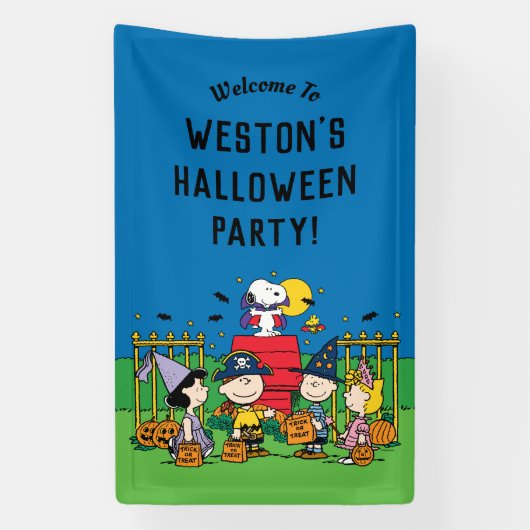 Charlie Brown en Gang Halloween Party Spandoek (Verticaal)
