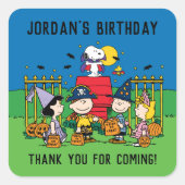 Charlie Brown en Gang Halloween-verjaardagsfeestje Vierkante Sticker (Voorkant)