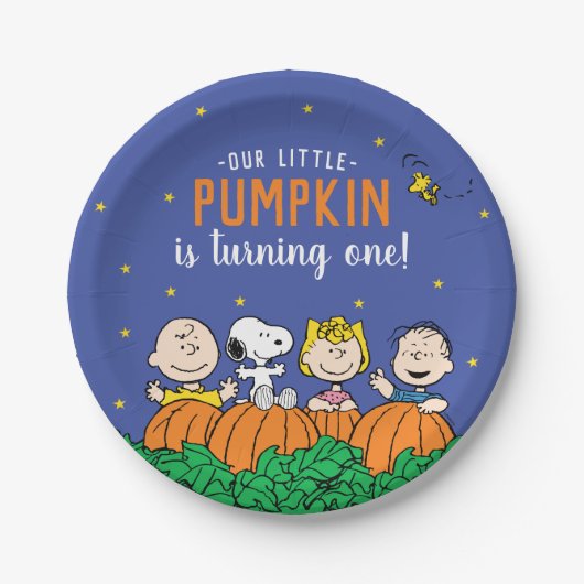 Charlie Brown en Gang Pumpkin 1 oktober Papieren Bordje (Voorkant)