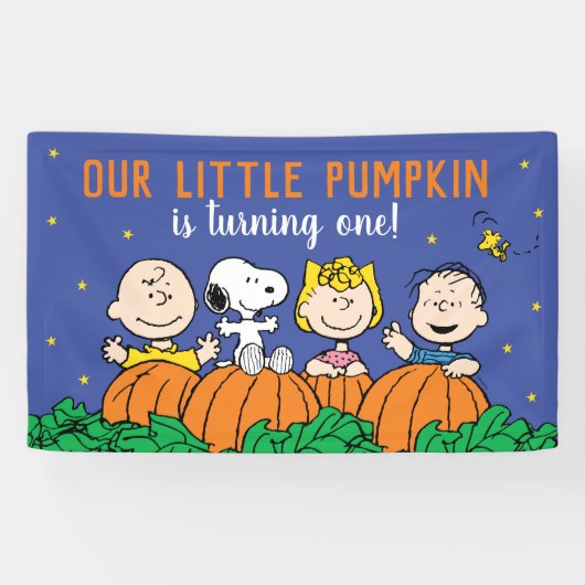 Charlie Brown en Gang Pumpkin 1 oktober Spandoek (Horizontaal)