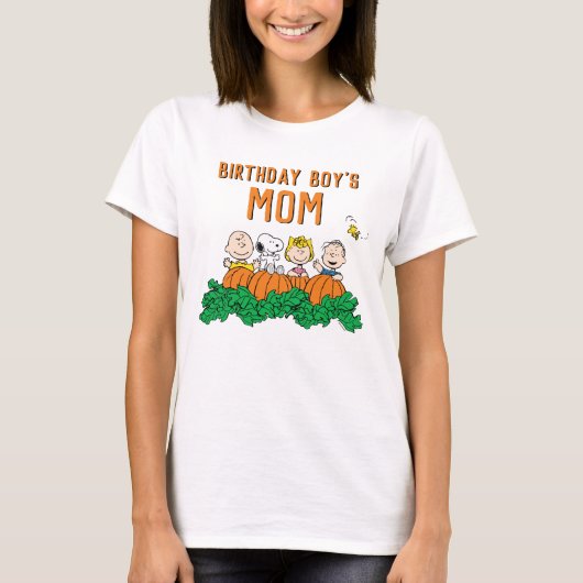 Charlie Brown en Gang Pumpkin Birthday Mam T-shirt (Voorkant)