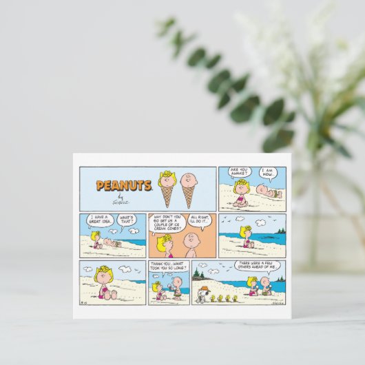 Charlie Brown en Sally Ice Cream op het strand Briefkaart (Staand voorkant)