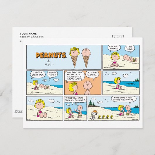 Charlie Brown en Sally Ice Cream op het strand Briefkaart (Voorkant / Achterkant)