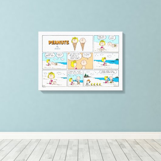 Charlie Brown en Sally Ice Cream op het strand Canvas Afdruk (Insitu (Houten vloer))