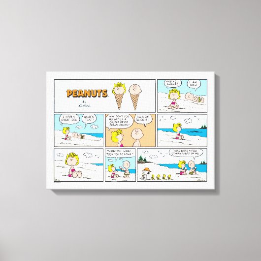 Charlie Brown en Sally Ice Cream op het strand Canvas Afdruk (Voorkant)
