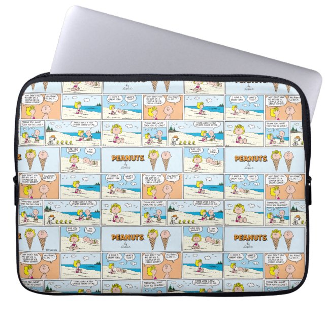 Charlie Brown en Sally Ice Cream op het strand Laptop Sleeve (Voorkant)