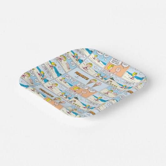 Charlie Brown en Sally Ice Cream op het strand Papieren Bordje (Gebogen)