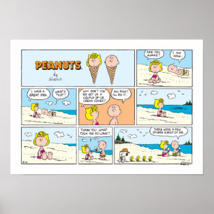 Charlie Brown en Sally Ice Cream op het strand Poster