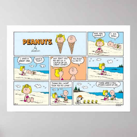 Charlie Brown en Sally Ice Cream op het strand Poster (Voorkant)