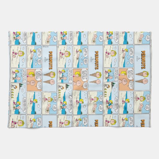 Charlie Brown en Sally Ice Cream op het strand Theedoek (Horizontaal)