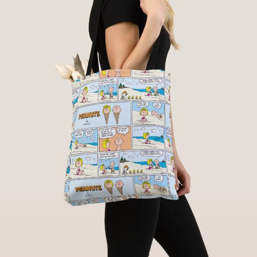Charlie Brown en Sally Ice Cream op het strand Tote Bag (Dichtbij)