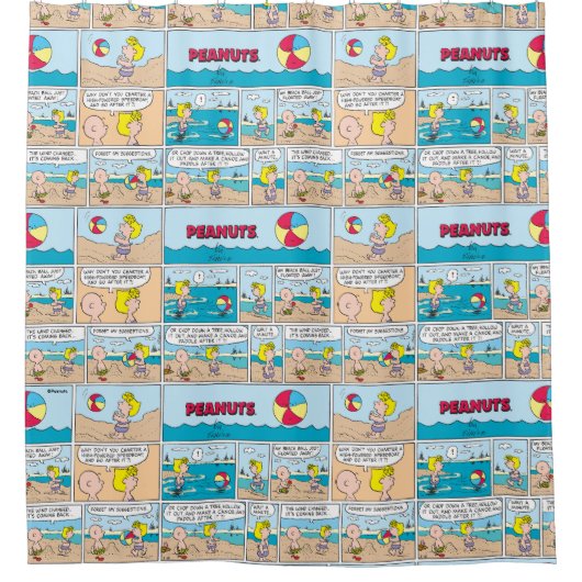 Charlie Brown en Sally op het strand Douchegordijn (Voorkant)