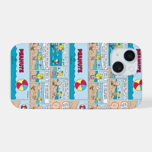 Charlie Brown en Sally op het strand iPhone 15 Case (Achterkant horizontaal)