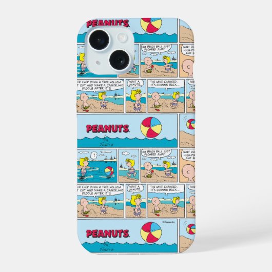 Charlie Brown en Sally op het strand iPhone 15 Case (Achterkant)