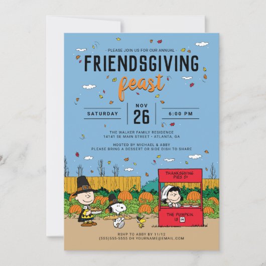 Charlie Brown en vrienden Friendsgiving-feest Kaart (Voorkant)