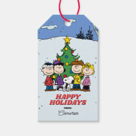Charlie Brown en vrienden kerst Cadeaulabel