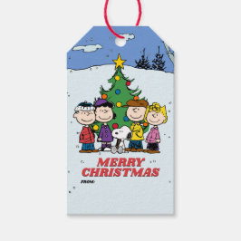 Charlie Brown en vrienden kerst Cadeaulabel