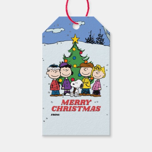 Charlie Brown en vrienden kerst Cadeaulabel (Voorkant)