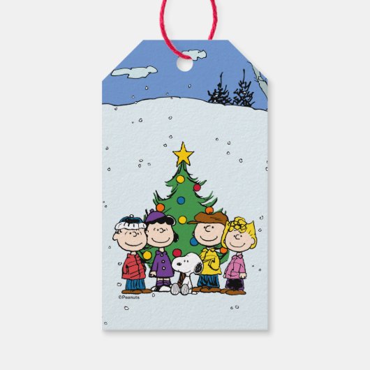 Charlie Brown en vrienden Kerstmis Cadeaulabel (Achterkant)