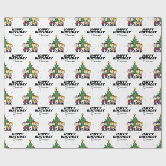 Charlie Brown Kerstfeestdag | Jouw namen toevoegen Cadeaupapier (Vlak)