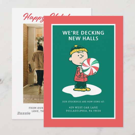 Charlie Brown Pepermunt Snoepgoed Feestdagenkaart (Voorkant / Achterkant)