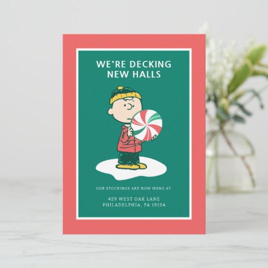 Charlie Brown Pepermunt Snoepgoed Feestdagenkaart (Staand voorkant)