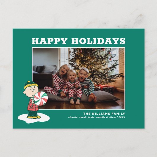 Charlie Brown Pepermunt Snoepjes Feestdagenkaart (Voorkant)