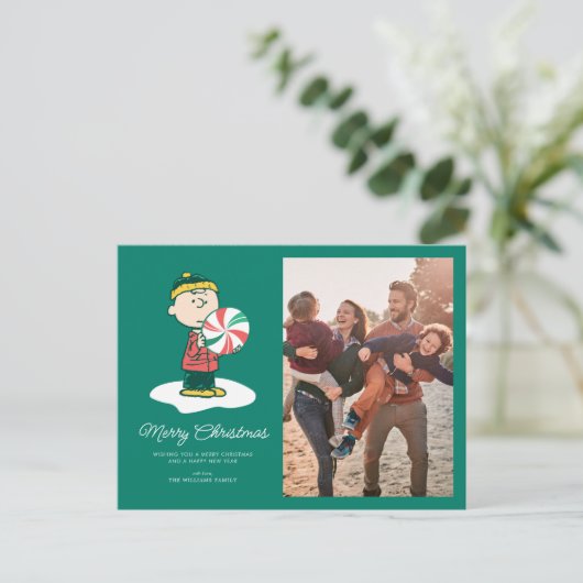 Charlie Brown Peppermint-Snoep Feestdagenkaart (Staand voorkant)