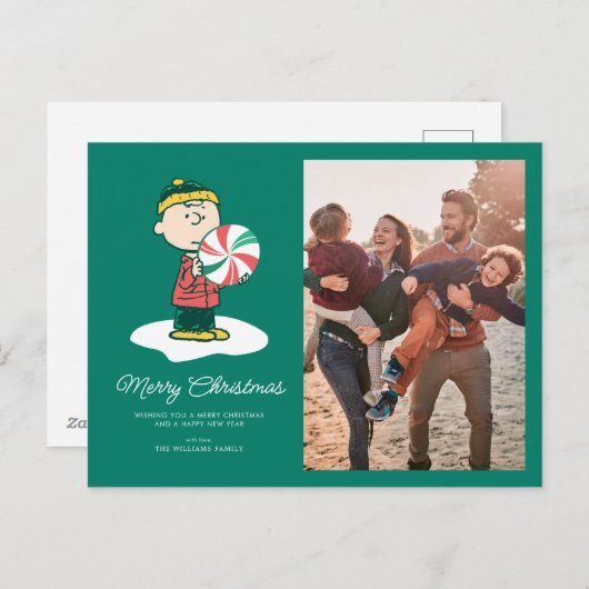 Charlie Brown Peppermint-Snoep Feestdagenkaart (Voorkant / Achterkant)