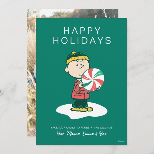 Charlie Brown Peppermint-Snoep Feestdagenkaart (Voorkant / Achterkant)