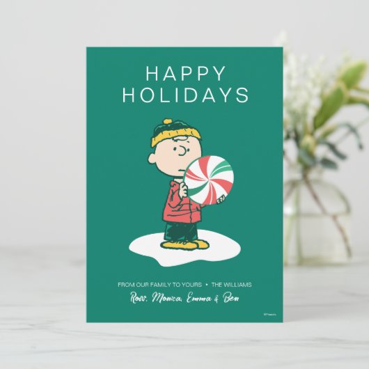 Charlie Brown Peppermint-Snoep Feestdagenkaart (Staand voorkant)