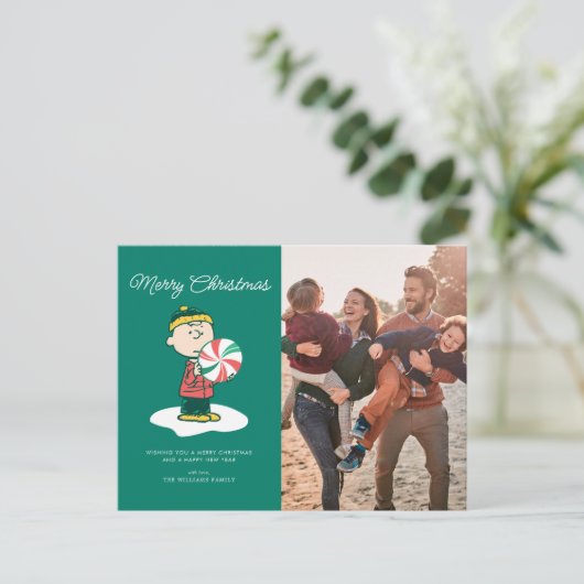 Charlie Brown Peppermint-Snoep Feestdagenkaart (Staand voorkant)