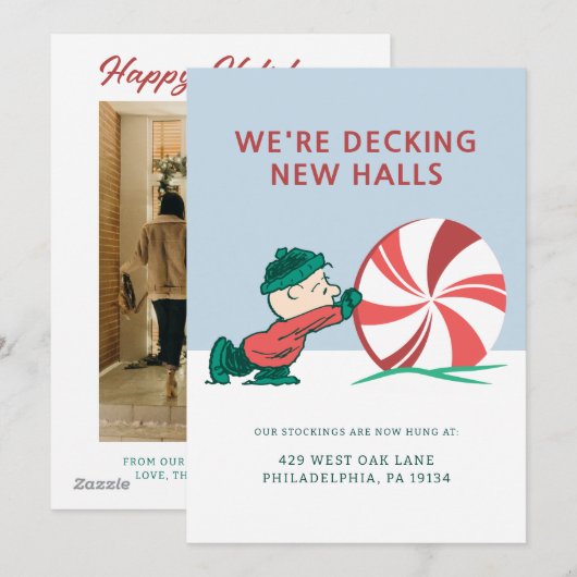 Charlie Brown | Rollen in het vakantieseizoen Feestdagenkaart (Voorkant / Achterkant)